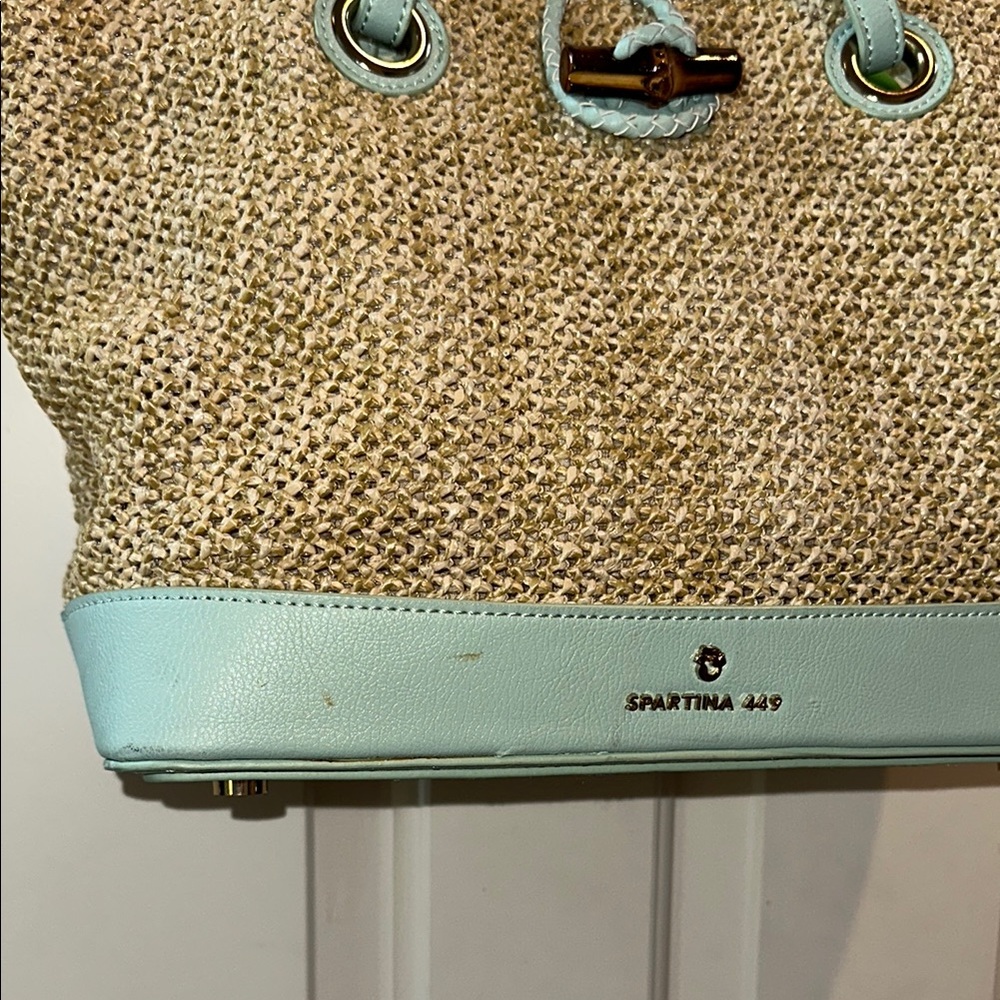 Spartina 449 Bamboo Chic Green and Tan Tote Bag with Woven Design - Picture 4 of 15